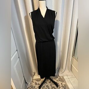 White + Warren Black Midi Dress